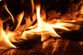 Logs burning with flames in a fireplace Royalty Free Stock Photo