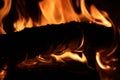 Logs burning with flames in a fireplace Royalty Free Stock Photo