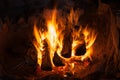 Logs burning on an open fire place. Royalty Free Stock Photo