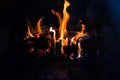 Logs and coal on fire Royalty Free Stock Photo