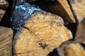 The logs of fire wood macro closeup photo Royalty Free Stock Photo