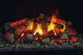 The logs of the fireplace burn with a bright fire. Artificial decorative fireplace Royalty Free Stock Photo