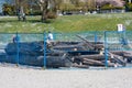 Logs removed and fenced off at a beach to discourage people from sitting close to one another during the COVID-19 pandemic.