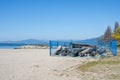 Logs removed and fenced off at a beach to discourage people from sitting close to one another during the COVID-19 pandemic.