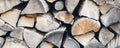 Logs in a sawmill yard. Stacks of woodpile firewood texture background