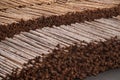 Logs stacked up waiting to be shipped in the USA