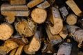 The logs are stacked in a wood burning bowl Royalty Free Stock Photo