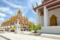 Golden Castle `Loha Prasat` Wat Ratchanadda Temple, Landmark of Bangkok, Thailand