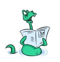 Lohh Ness monster reading newspaper cartoon