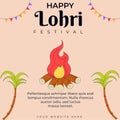 Happy Indian Punjabi festival of lohri celebration fire background with decorated drum. Social media template Royalty Free Stock Photo