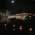 Loi Krathong, full moon night at Srakaew bridge, Nakorn Pathom, Thailand