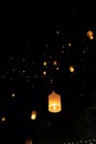 Loi Krathong and Yi Peng released paper lanterns on the sky during night Royalty Free Stock Photo