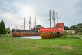 Loifling, Germany - 26 July, 2018: People are having fun shooting from toy guns to each other. Pirates of the Caribbean attraction