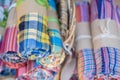 Loincloth fabric, traditional loincloth made from Thailand silk, Plaid Check Fabric loincloth Thai Style. Royalty Free Stock Photo