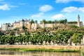Loire river, promenade, city and Forteresse Royale de Chinon. Chinon, France