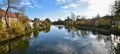 Loisach river at Wolfratshausen village, in autumnal season. bavarian landscape