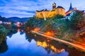 Loket, Czech Republic. Colorful town and Castle Loket over Ohre River in the near of Karlovy Vary, Bohemia Royalty Free Stock Photo