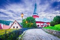 Loket, Czech Republic. Kostel sv Vaclava church in old town, Bohemia landscape