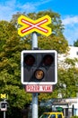 Railway Crossing Signal with Warning in Loket Royalty Free Stock Photo