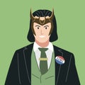 Loki cartoon style illustration on green background