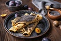 Lokse, traditional Slovak potato flatbread with plum jam and poppy seed filling Royalty Free Stock Photo