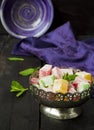 Lokum - traditional Turkish sweets on a dark background Royalty Free Stock Photo