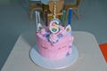 Lol birthday cake for girls . Pastry chef decorates a cake with ginger homemade gingerbread-style doll lol . Top view of homemade