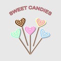 Lolipop icon isolated on background. Bright caramel with stick. Sweet candy. Childhood concept. Vector flat design