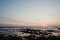 beautiful stunning tropical paradise shallow pacific ocean sea shore beach at sunset Royalty Free Stock Photo