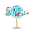 Lollipop as a funny professor cartoon character holding glass tube