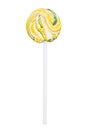 Lollipop with bright yellow and green pattern, on a white background, close-up Royalty Free Stock Photo