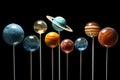 Lollipop candies as planets of solar system. Astronomy themed sugar sweets. Colorful lollipops in shape of planets. Imagination, Royalty Free Stock Photo