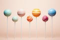 Lollipop candies as planets of solar system. Astronomy themed sugar sweets. Colorful lollipops in shape of planets. Imagination, Royalty Free Stock Photo