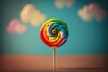 Lollipop Candy Rainbow Colors on a colorful background. Generative AI