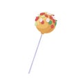 Lollipop candy on stick. Roll pop with colorful sprinkles decor. Round ball-shaped hard lollypop. Sugar sucker. Yummy Royalty Free Stock Photo