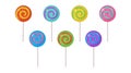 Lollipop candy vector set, spiral sucker on stick, sugar swirl icon. Cartoon sweet lollypop. Colorful illustration