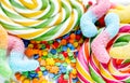 Lollipop design with sugar candys on sweet texure abstract background