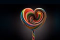 Lollipop in heart shape on a dark background. Valetines Day. Generative AI Royalty Free Stock Photo
