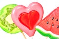 Lollipop heart, watermelon and kiwi Royalty Free Stock Photo