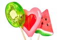 Lollipop heart, watermelon and kiwi Royalty Free Stock Photo