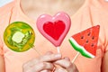 Lollipop heart, watermelon and kiwi Royalty Free Stock Photo