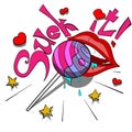 Lollipop with lips color vector illustration icon on white background. Royalty Free Stock Photo