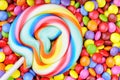 Lollipop and multicolored smarties