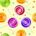 Lollipop seamless pattern. Sweets shop illustration. Lollipop and hearts.