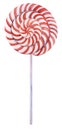 Lollipop spiral. Sweet candy Red and white. Lollipop snail. Decorative element. Hand-drawn watercolor illustration on a