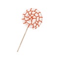 Lollipop on stick. Swirl twisted candy. Sweet round lollypop. Spiral lolly pop. Striped sugar sucker. Swirly dessert