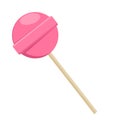 Lollipop sweet food. Pink sugar candy dessert.