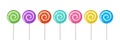 Lollipop vector icon, swirl and spiral candy on stick. Cartoon sweet set. Colorful illustration Royalty Free Stock Photo