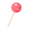 Lollipop vector illustration isolated on white background. Cartoon pink round popsicle on stick. Lolly candy sucker for kids.