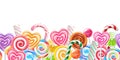 Lollipops candy border background. Hard candies on stick. Royalty Free Stock Photo